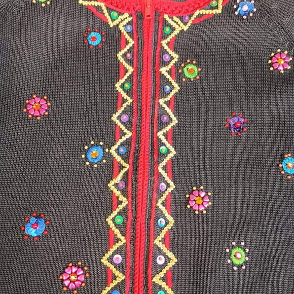 Vintage Michael Simon Women L Christmas Embroidered Full Zip Cardigan Sweater - Picture 5 of 16